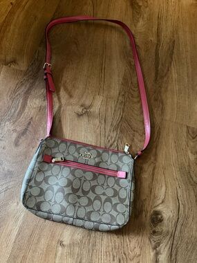Coach Signature Crossbody with Pink Leather Trim